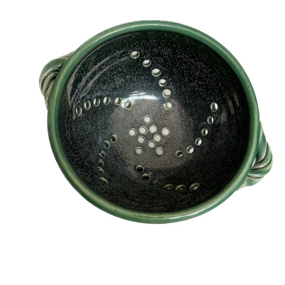 Studio Art Pottery Colander Strainer Fruit Bowl Ceramic Green Blue Hand Made - Picture 4 of 8
